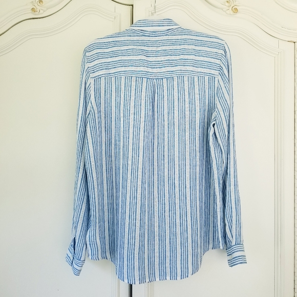 Lucky Brand Blue Stripe Linen Blend Long Sleeve Beachy Tunic Shirt Medium NWT - Picture 3 of 5